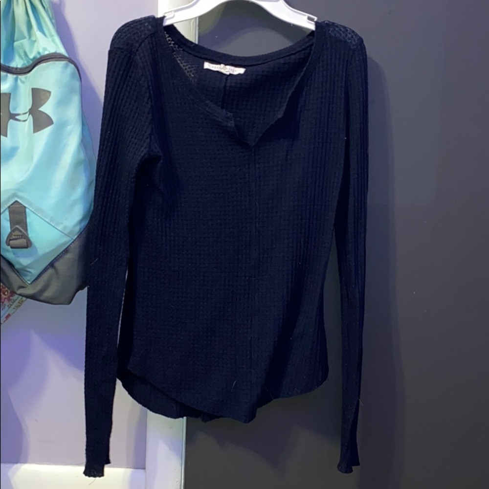 notched waffle knit long sleeve